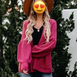 KIRKWOOD POCKETED BALLOON SLEEVE CARDIGAN - ROSE